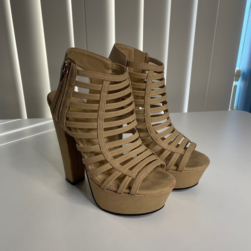 Nude Platform Open Toed Heels